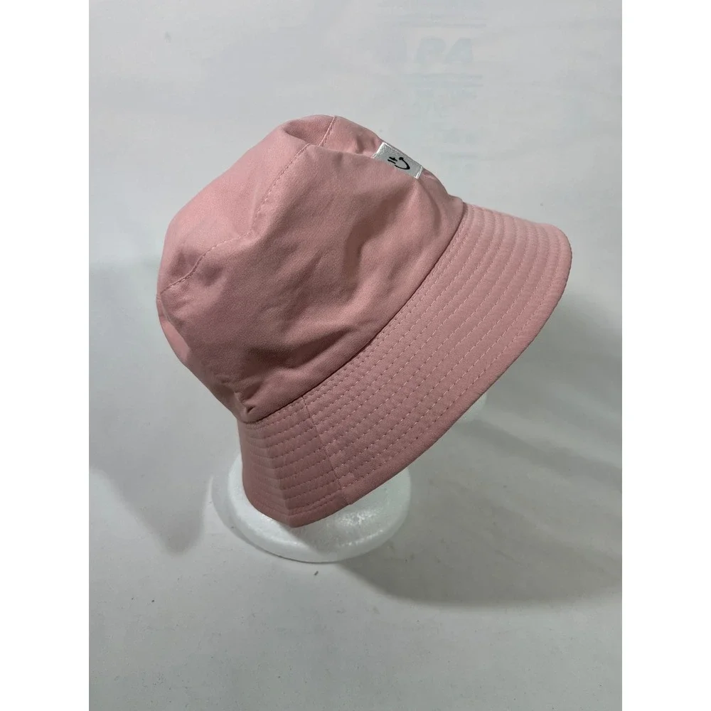 Kids Pink Bucket Hat Happy Face Embroidered Cotton Sun Hat Beach‎ Vacay Resort